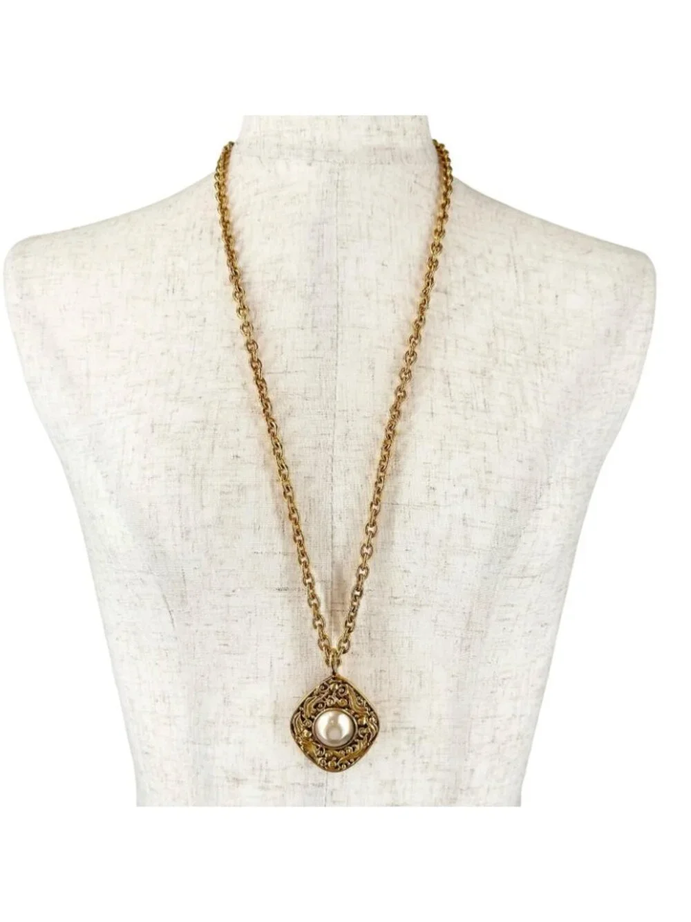 Chanel Long Chain Pearl Gold Plated Necklace